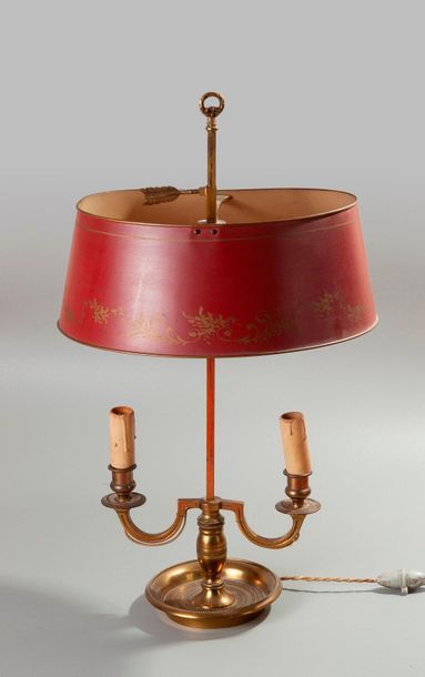 Lampe bouillote en bronze doré et tôle laqué...