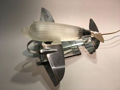 Lampe avion en acier chromé et verre, éléctrifié,...