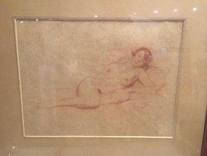 Carligli ?, Nu allongé, Sanguine, 28 x 36...