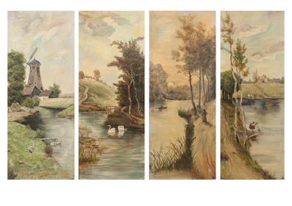 Ecole moderne, 

Suite de quatre toiles 

123x49...