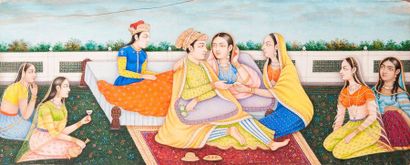 Miniature indienne sur ivoire, travail du...