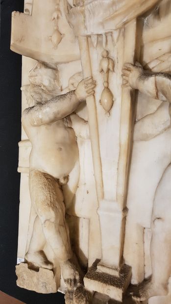 
Important pair of marble high reliefs presenting...