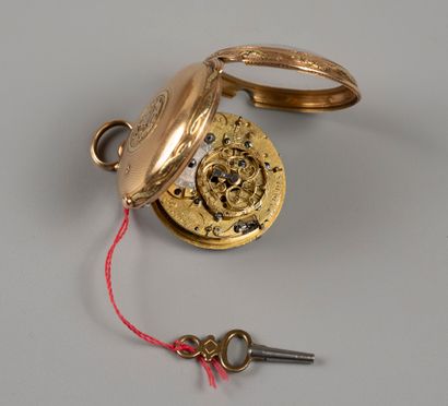 Gold pocket watch.

Rooster movement signed...