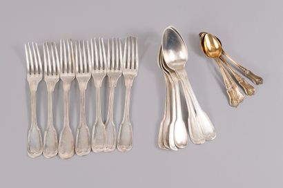 Seven silver dessert forks and 6 silver dessert...