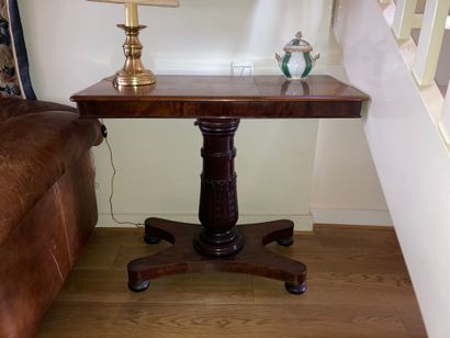 Rectangular carved mahogany and flame mahogany...