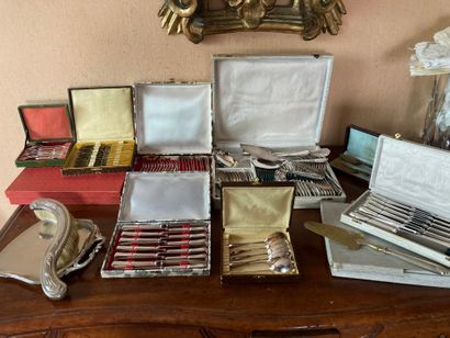 Set of silver plated cutlery including serving...