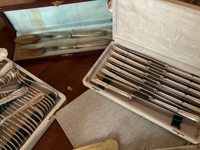 Set of silver plated cutlery including serving...