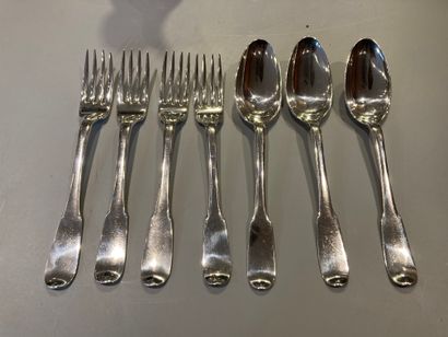 Three cutlery and a fork. Model uniplat,...