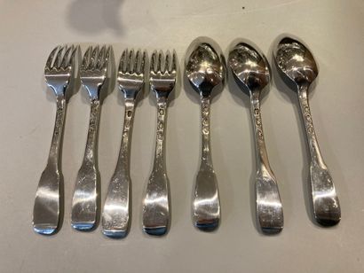 Three cutlery and a fork. Model uniplat,...