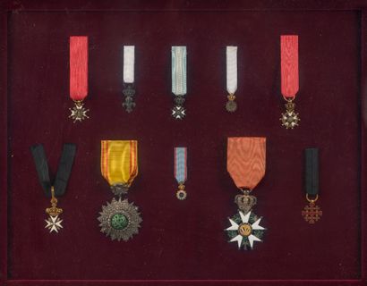 Display case with 10 military decorations...