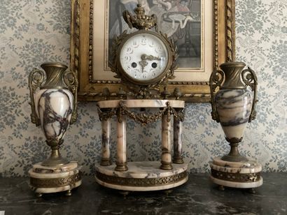 Marble and bronze mantel set including a...