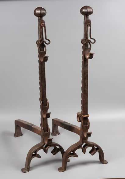 Pair of landers with rack and pinion, decorated...