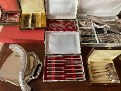 Set of silver plated cutlery including serving...
