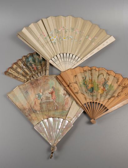 Set of four bone or mother-of-pearl fans,...