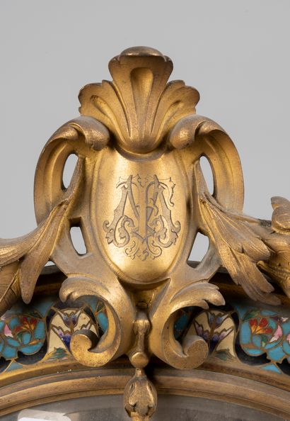 Dressing table mirror.

Bronze and enamelled...