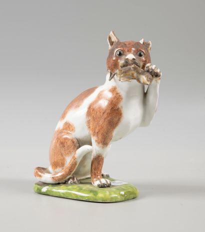 Meissen. Chat devorant un rat. Acc.