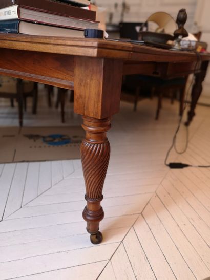 Dining room table partially in mahogany veneer....