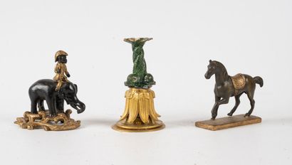 Lot of three sculptures in patinated and...