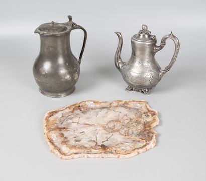 Set including an 18th century pewter pitcher,...