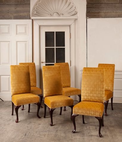 Suite of six chairs with high flat backs...