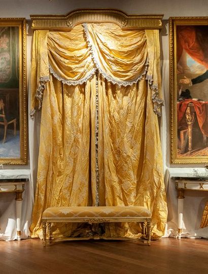 
Pair of curtains in yellow satin braided...