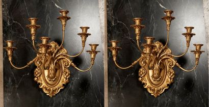 Two pairs of resin and gilded metal sconces...