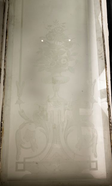 
Suite of three engraved glass tiles with...