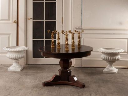 Low pedestal table in veneer and stained...