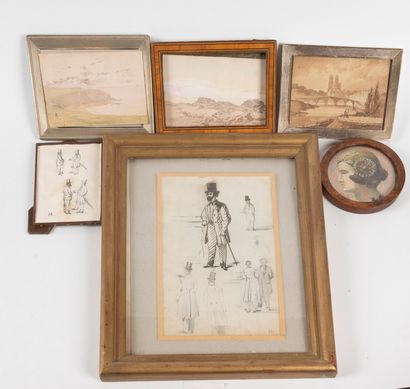 Un ensemble de dessins divers, paysages,...