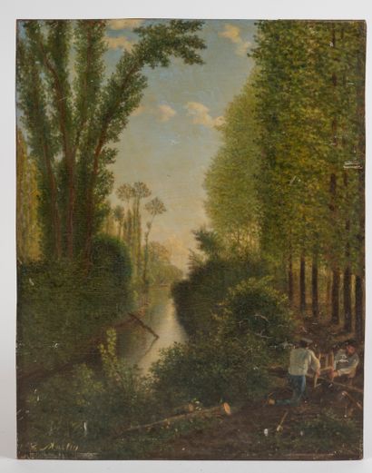 Paysage de foret, riviere et bucherons 
...