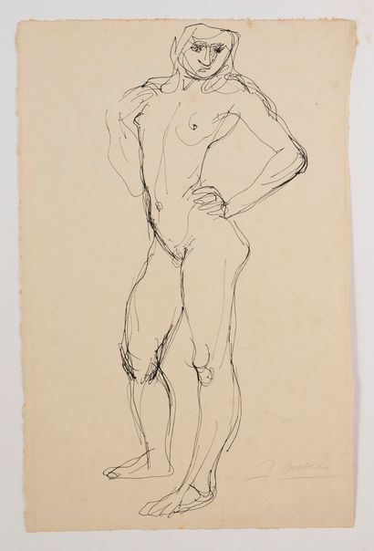 Arno BREKER (1900-1991)
Etude de nu en contrapposto
Encre
Signé...