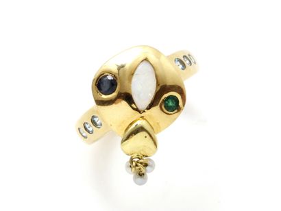 Bague stylisée en or 750 millièmes décorée...