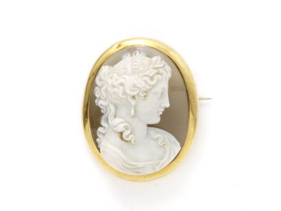 Broche en or 750 millièmes de forme ovale,...