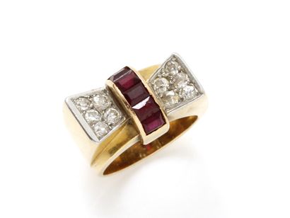 Bague en or 750 et platine 850 millièmes,...