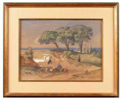 LAURENS.
Paysage orientaliste.
Aquarelle...
