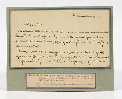 DIEULAFOY (Jane). 
Autograph bill signed.
Dated...