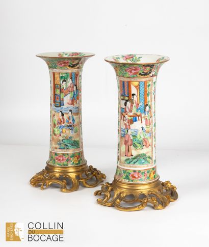 CHINA, 19th century, Canton. Pair of horn...