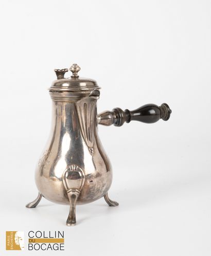 Miniature tripod silver chocolate pot, wooden...