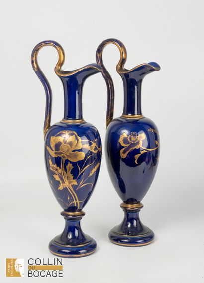 TOURS Two large blue and gold porcelain ewers...
