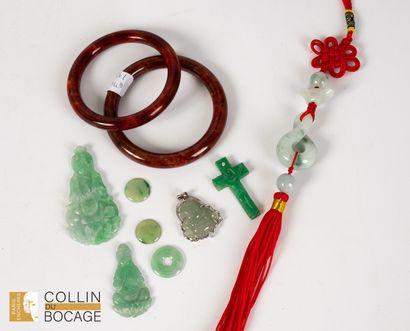 Set of six jade pendants, two hardstone bracelets...