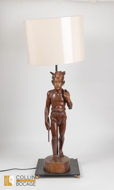 Balinese peasant figure mounted as a lamp,...