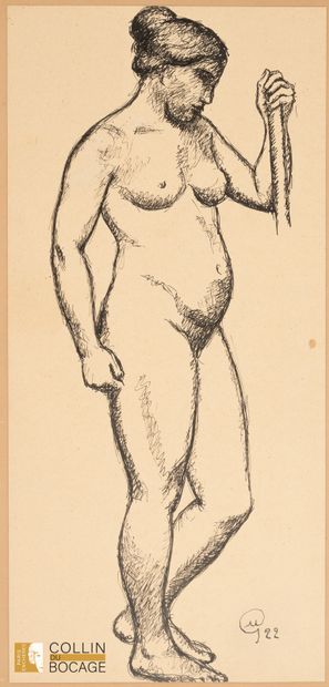 Female nude
Ink
Monogrammed lower right and...