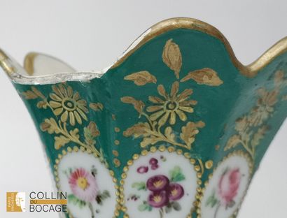 Pair of rhyton vases in enameled porcelain...