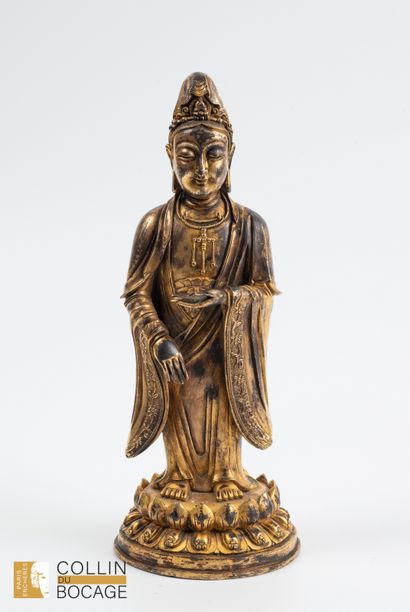 CHINA Guanyin bronze statue on lotus base
H...