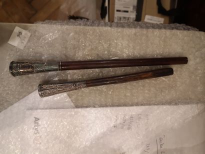 Set of two silver and precious wood parasol...