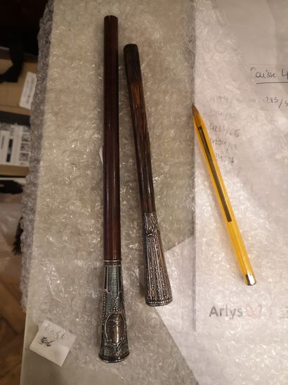 Set of two silver and precious wood parasol...