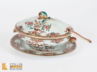 Chinese porcelain sugar bowl, tray, lid and...