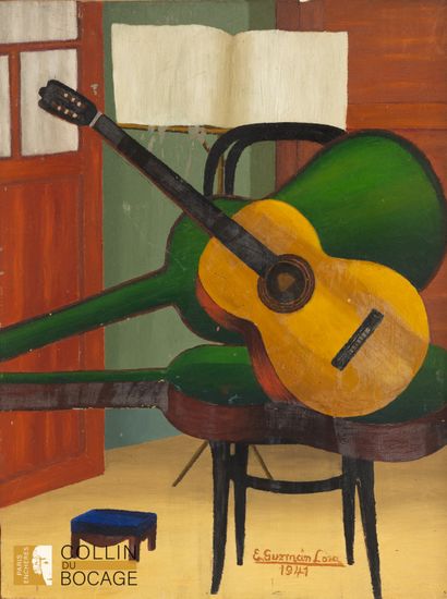 Estanislao GUZMAN LOZA
Still life with guitar
Panel
Signed...