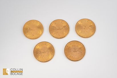 Un lot de cinq pièces de 20 dollars américains
Poids...