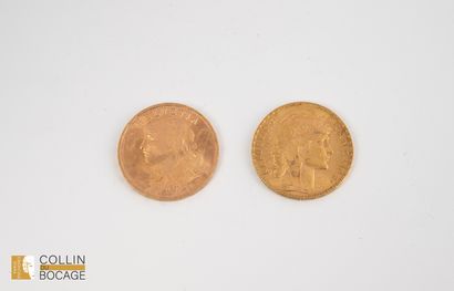 Lot comprenant une pièces de 20 francs or...